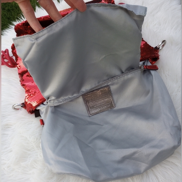 Coach Red Sequin Poppy Spotlight Tote Shoulder Bag - Picture 13 of 16